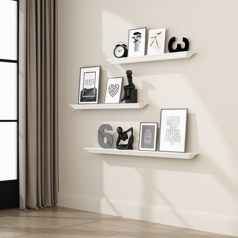 WELLAND 36 Inch Solid Pine Wood Floating Shelves Wall Mounted,Corona Crown Molding Floating Wall Display Shelf,White Finished. - Image 5